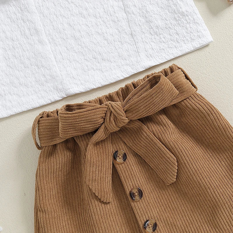 Solid Color Button Skirt with Belt