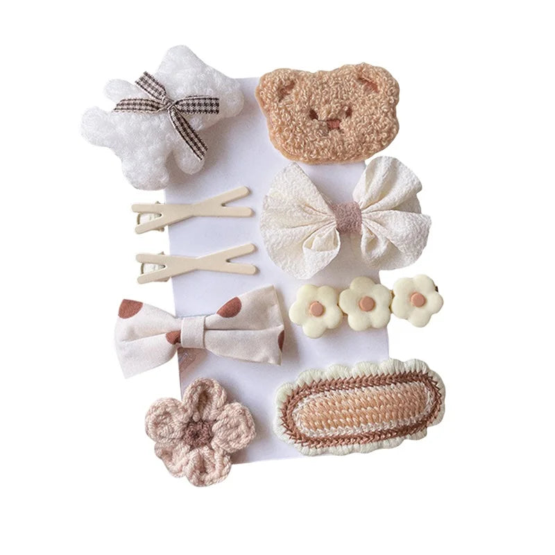9PCS Cartoon Bear Bowknot Barrettes for Girls