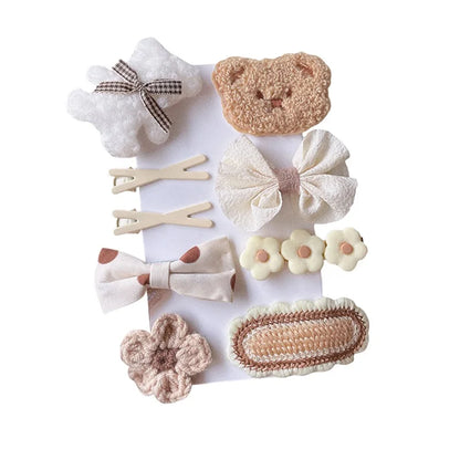 9PCS Cartoon Bear Bowknot Barrettes for Girls