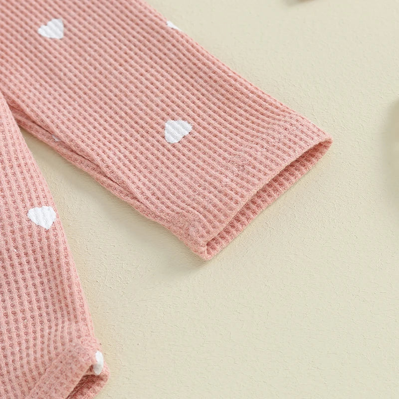 Waffle Knit Heart Romper Pants Headband Set