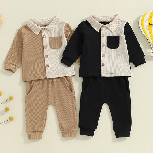 Long Sleeve Contrast Color Shirt + Pants Set