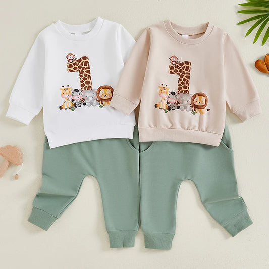 Long Sleeve Sweatshirt Elastic Waist Pants Set