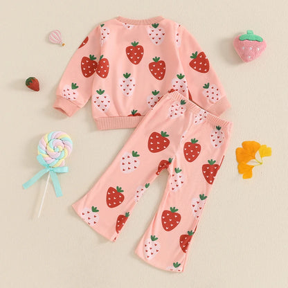 Strawberry Print Sweatshirt with Flare Pants
