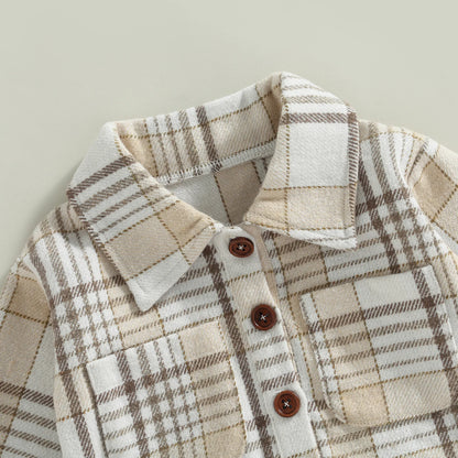 Vintage Plaid Pattern Bodysuit with Pockets