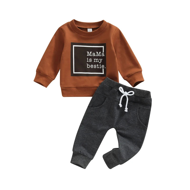Long Sleeve Letter Printed Top Solid Pants