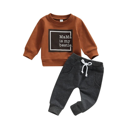 Long Sleeve Letter Printed Top Solid Pants