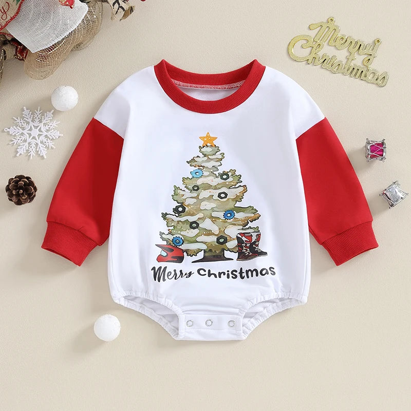 Crew Neck Letters Tree Print Fall Bodysuit