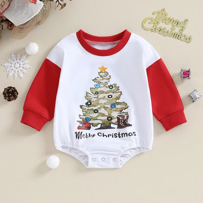 Crew Neck Letters Tree Print Fall Bodysuit