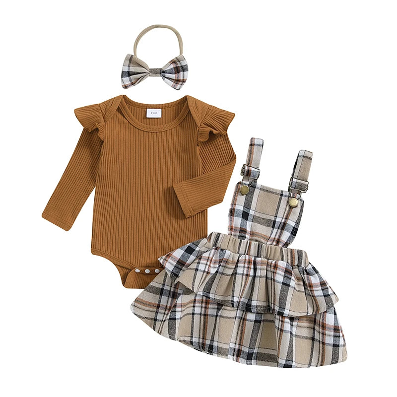Plaid Print Suspender Skirt and Headband Set