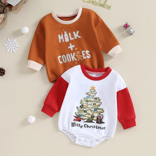 Crew Neck Letters Tree Print Fall Bodysuit
