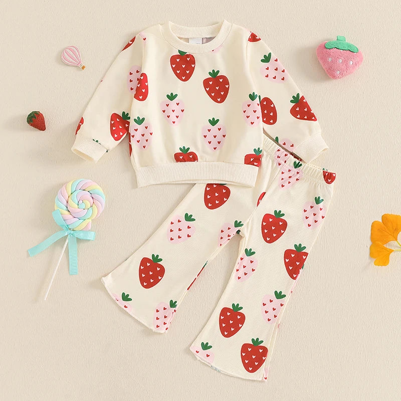 Strawberry Print Sweatshirt with Flare Pants