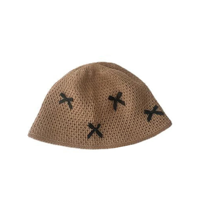 3D Bow Breathable Straw Bucket Hat