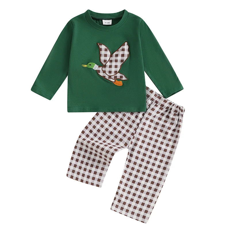 Duck T-shirt with Plaid Pants Clothing Set