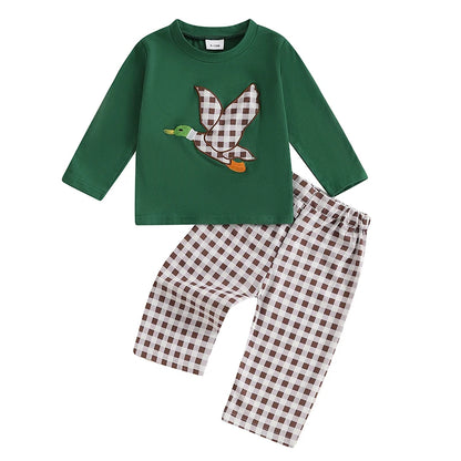 Duck T-shirt with Plaid Pants Clothing Set