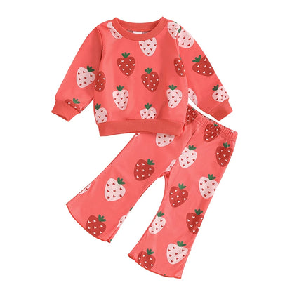 Strawberry Print Sweatshirt with Flare Pants