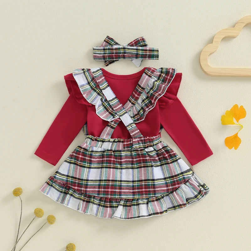 Plaid Suspender Skirt Headband Sets
