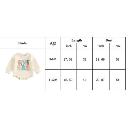 Half 1st Birthday Letter Print Long Sleeve Bodysuits