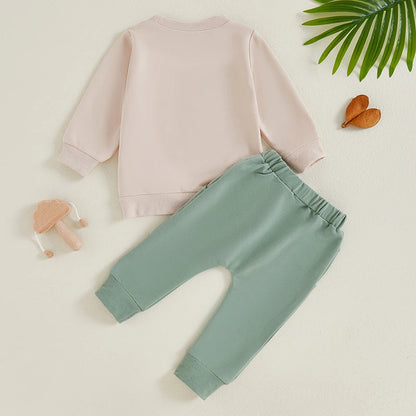 Long Sleeve Sweatshirt Elastic Waist Pants Set