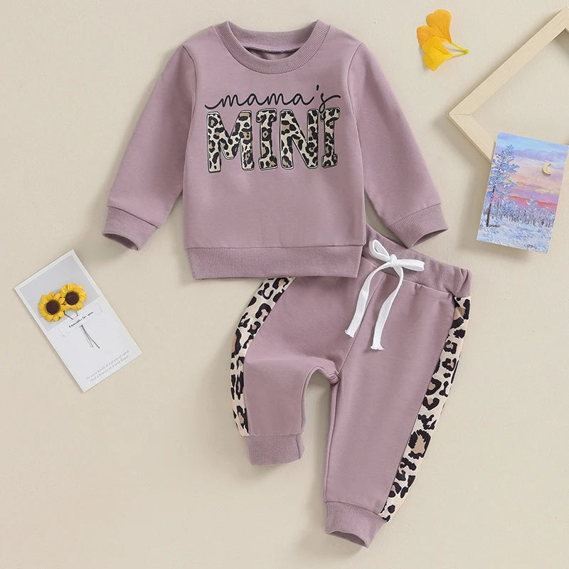Letter & Leopard Print Pullover Strap Pants