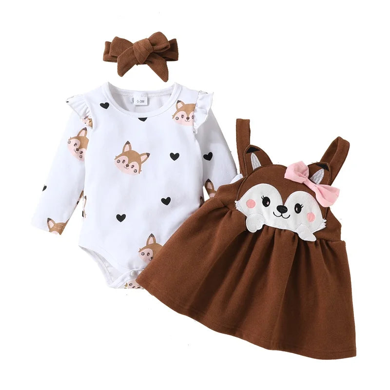 Fox Print Suspender Skirt Headband Set