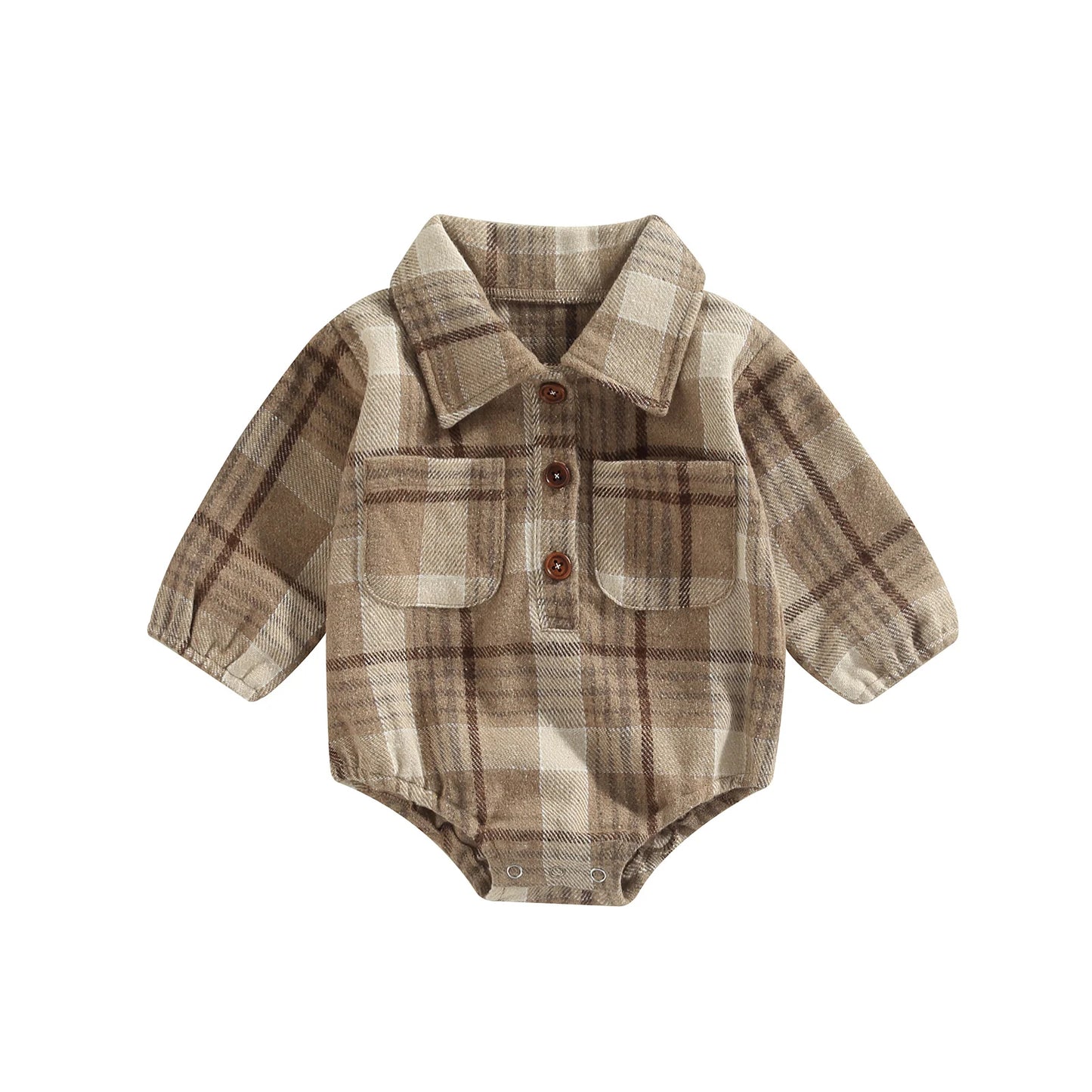 Vintage Plaid Pattern Bodysuit with Pockets