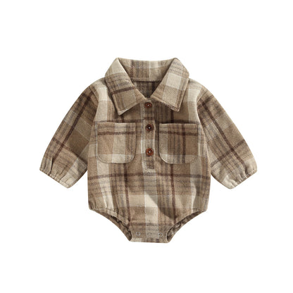 Vintage Plaid Pattern Bodysuit with Pockets