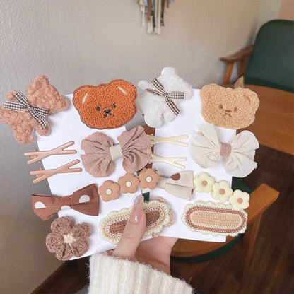 9PCS Cartoon Bear Bowknot Barrettes for Girls