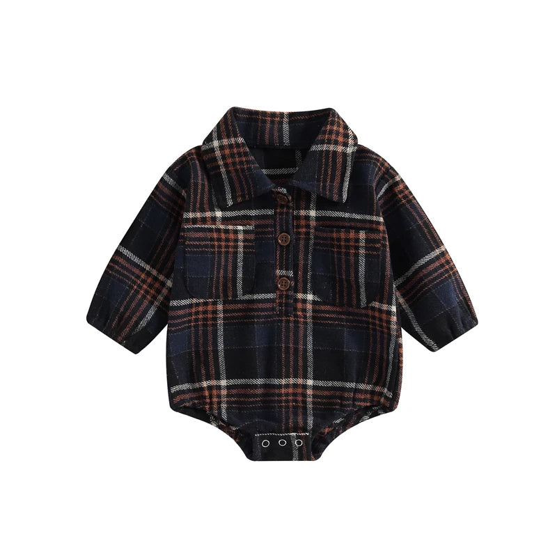 Vintage Plaid Pattern Bodysuit with Pockets