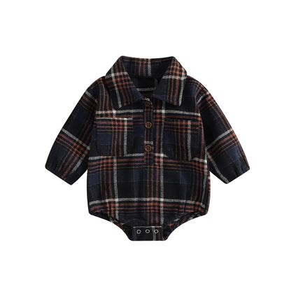 Vintage Plaid Pattern Bodysuit with Pockets