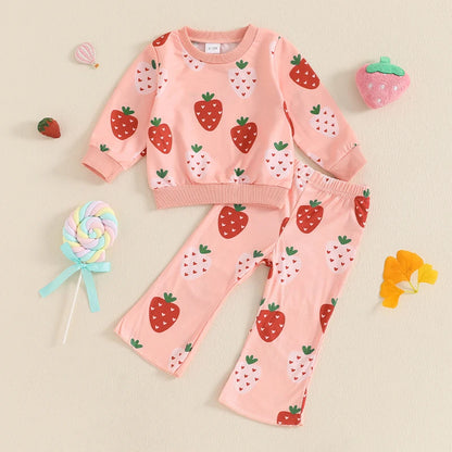 Strawberry Print Sweatshirt with Flare Pants