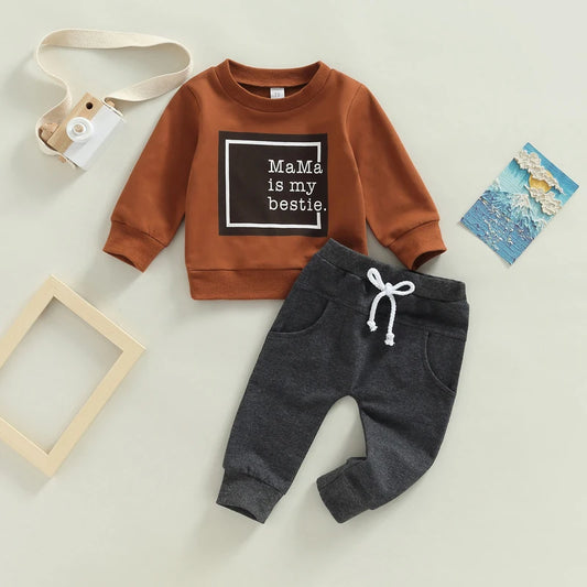 Long Sleeve Letter Printed Top Solid Pants