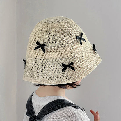 3D Bow Breathable Straw Bucket Hat