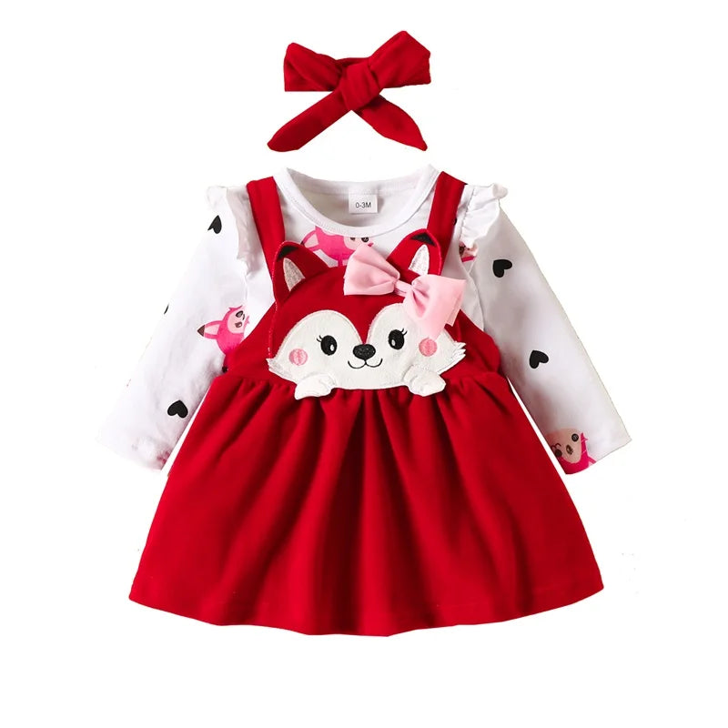 Fox Print Suspender Skirt Headband Set