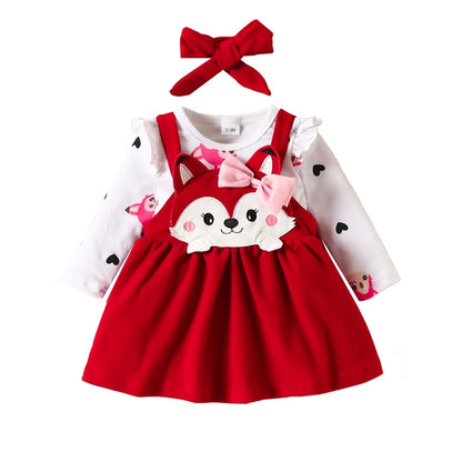 Fox Print Suspender Skirt Headband Set