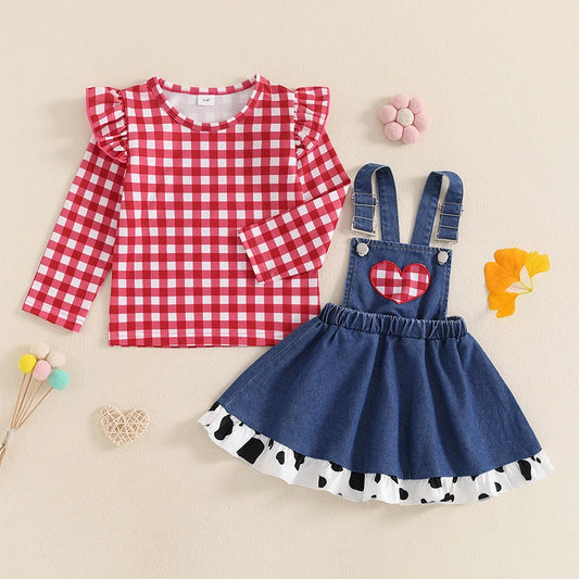 Tops + Denim Suspender Skirt Set
