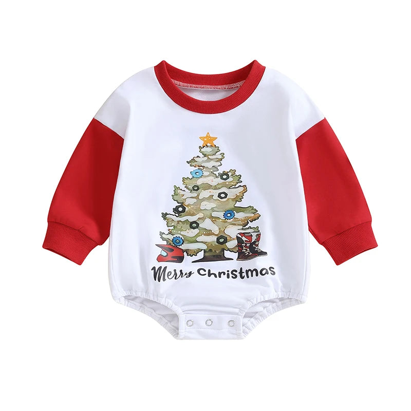 Crew Neck Letters Tree Print Fall Bodysuit
