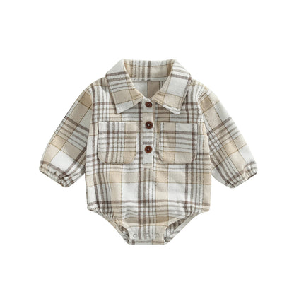 Vintage Plaid Pattern Bodysuit with Pockets