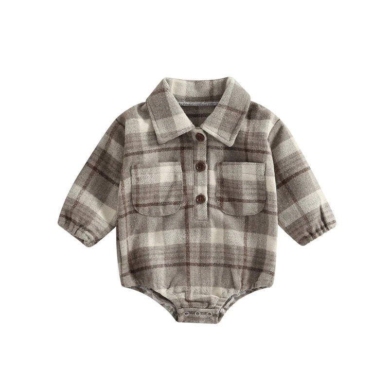 Vintage Plaid Pattern Bodysuit with Pockets