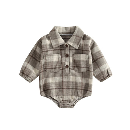 Vintage Plaid Pattern Bodysuit with Pockets