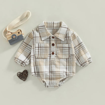 Vintage Plaid Pattern Bodysuit with Pockets