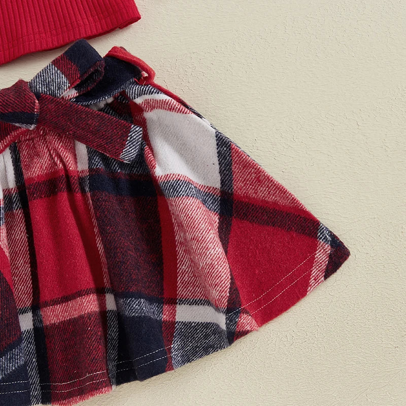 Plaid Print A-Line Skirt and Belt Set