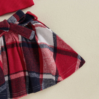 Plaid Print A-Line Skirt and Belt Set