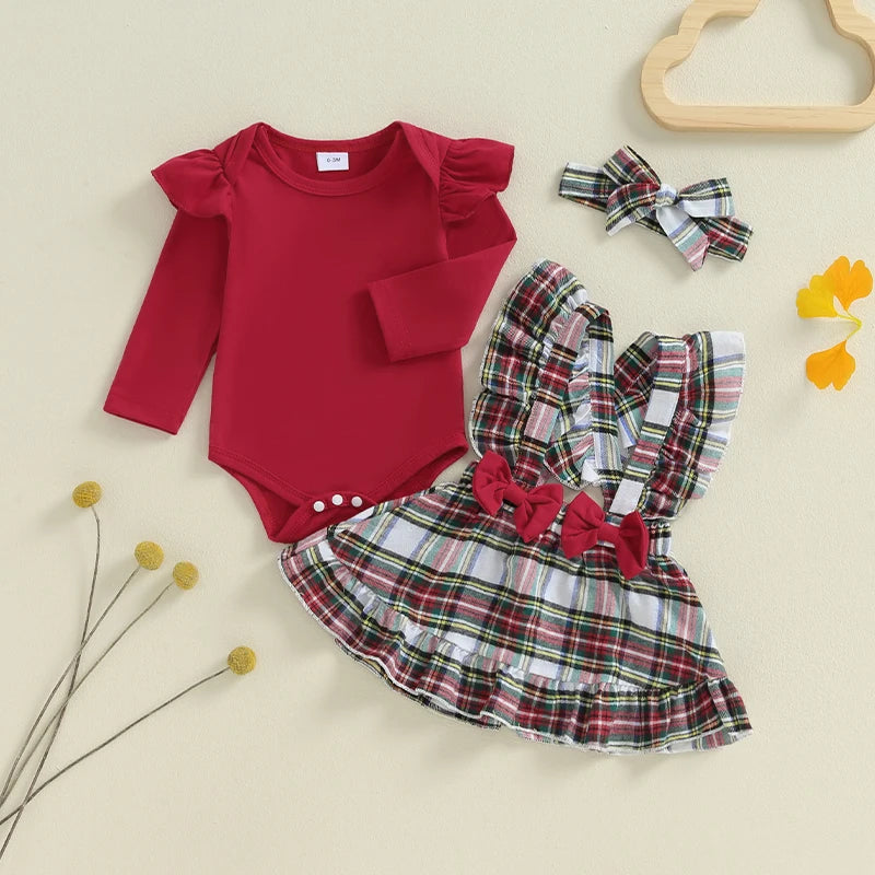 Plaid Suspender Skirt Headband Sets