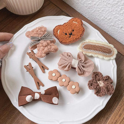 9PCS Cartoon Bear Bowknot Barrettes for Girls