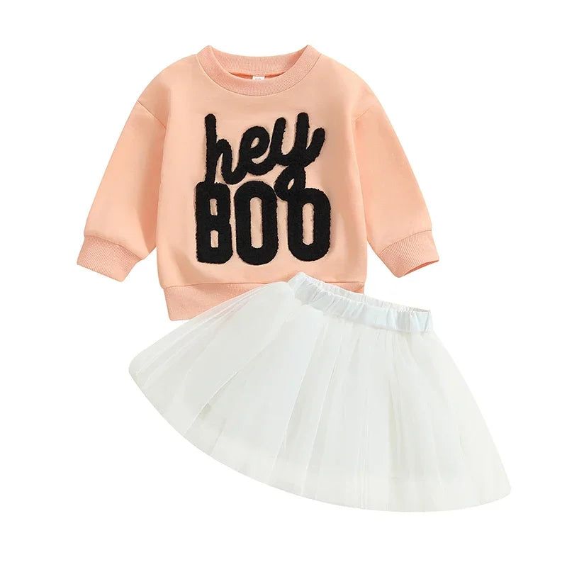 Long Sleeve Sweatshirt Elastic Waist Tulle Skirt