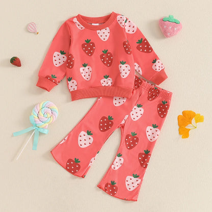 Strawberry Print Sweatshirt with Flare Pants
