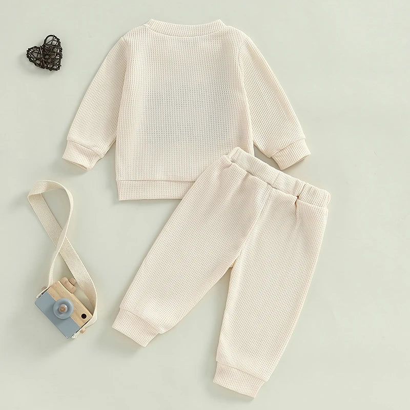Sweatshirt with Elastic Waist Solid Pants Set