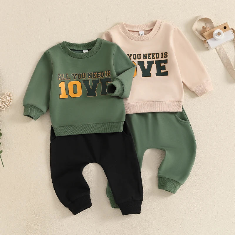 Letter Print Sweatshirt with Elastic Waist Pants