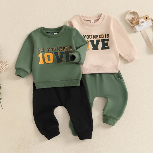 Letter Print Sweatshirt with Elastic Waist Pants