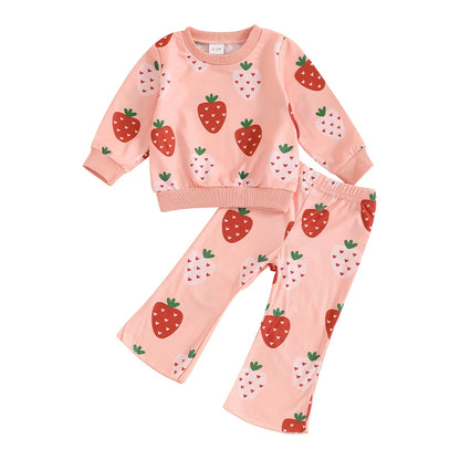 Strawberry Print Sweatshirt with Flare Pants